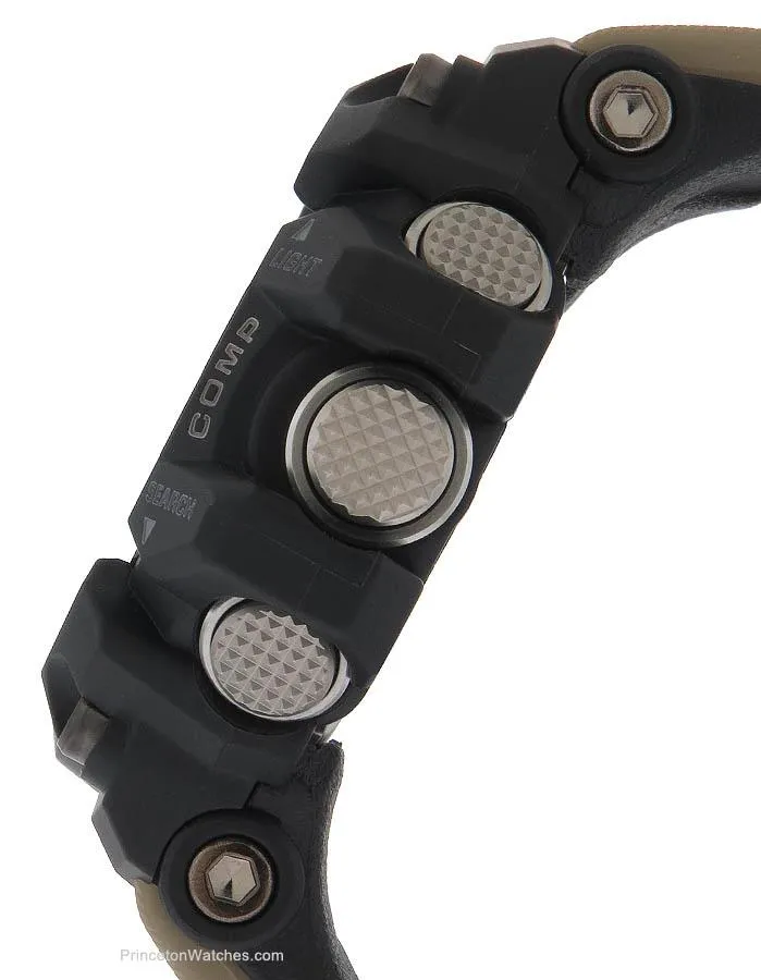Casio Mens G-Shock Mudmaster - Black Case - Tan Strap - Twin Sensor - 200m