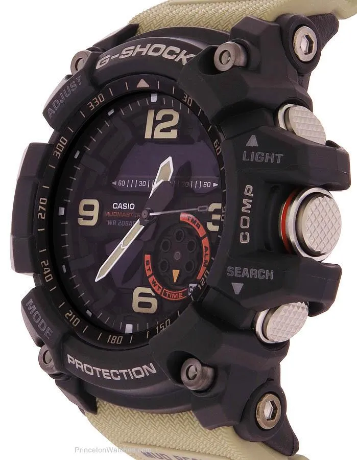 Casio Mens G-Shock Mudmaster - Black Case - Tan Strap - Twin Sensor - 200m