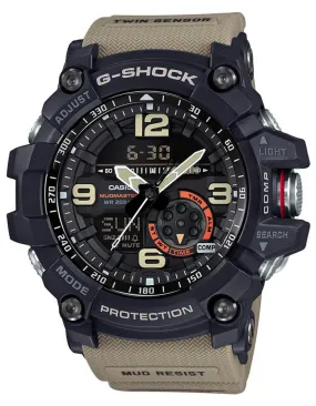 Casio Mens G-Shock Mudmaster - Black Case - Tan Strap - Twin Sensor - 200m