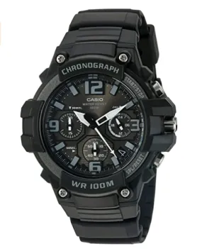 Casio Men's Heavy Duty Chronograph Stainless Steel Quartz Watch with Resin Strap, Black, 25 (Model: MCW-100H-1A3VCF)