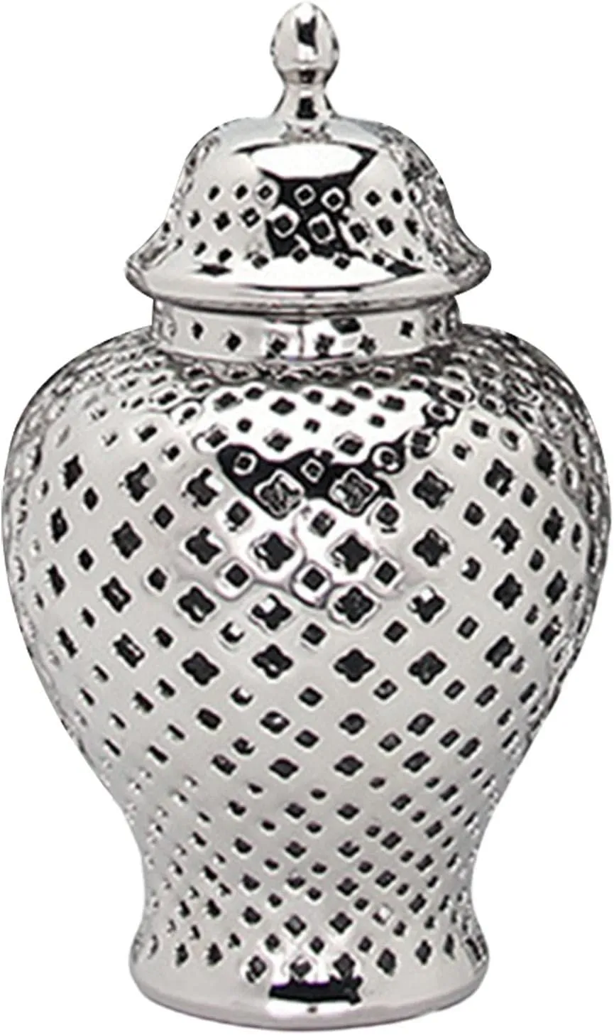 Ceramic Ginger Jar with Lid Decorative Flower Vase Display Jars White