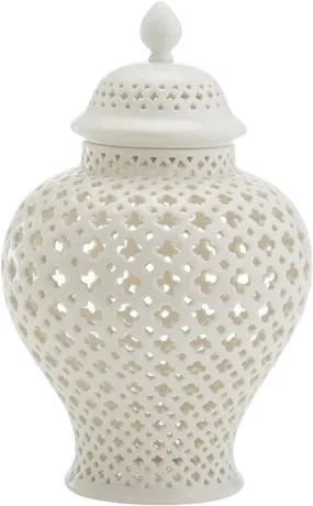 Ceramic Ginger Jar with Lid Decorative Flower Vase Display Jars White