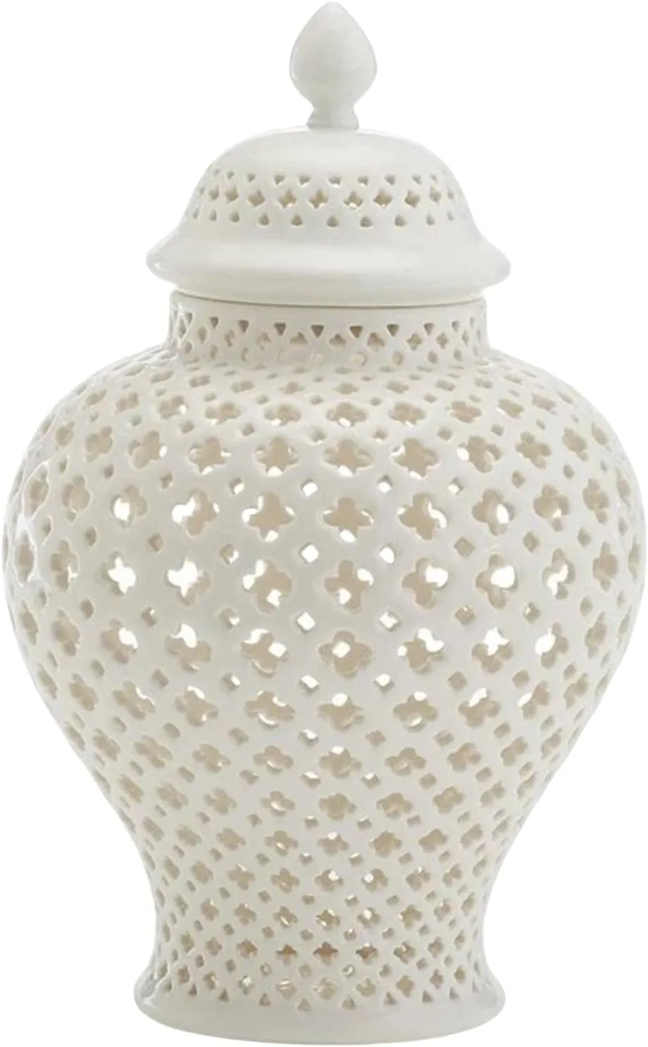 Ceramic Ginger Jar with Lid Decorative Flower Vase Display Jars White