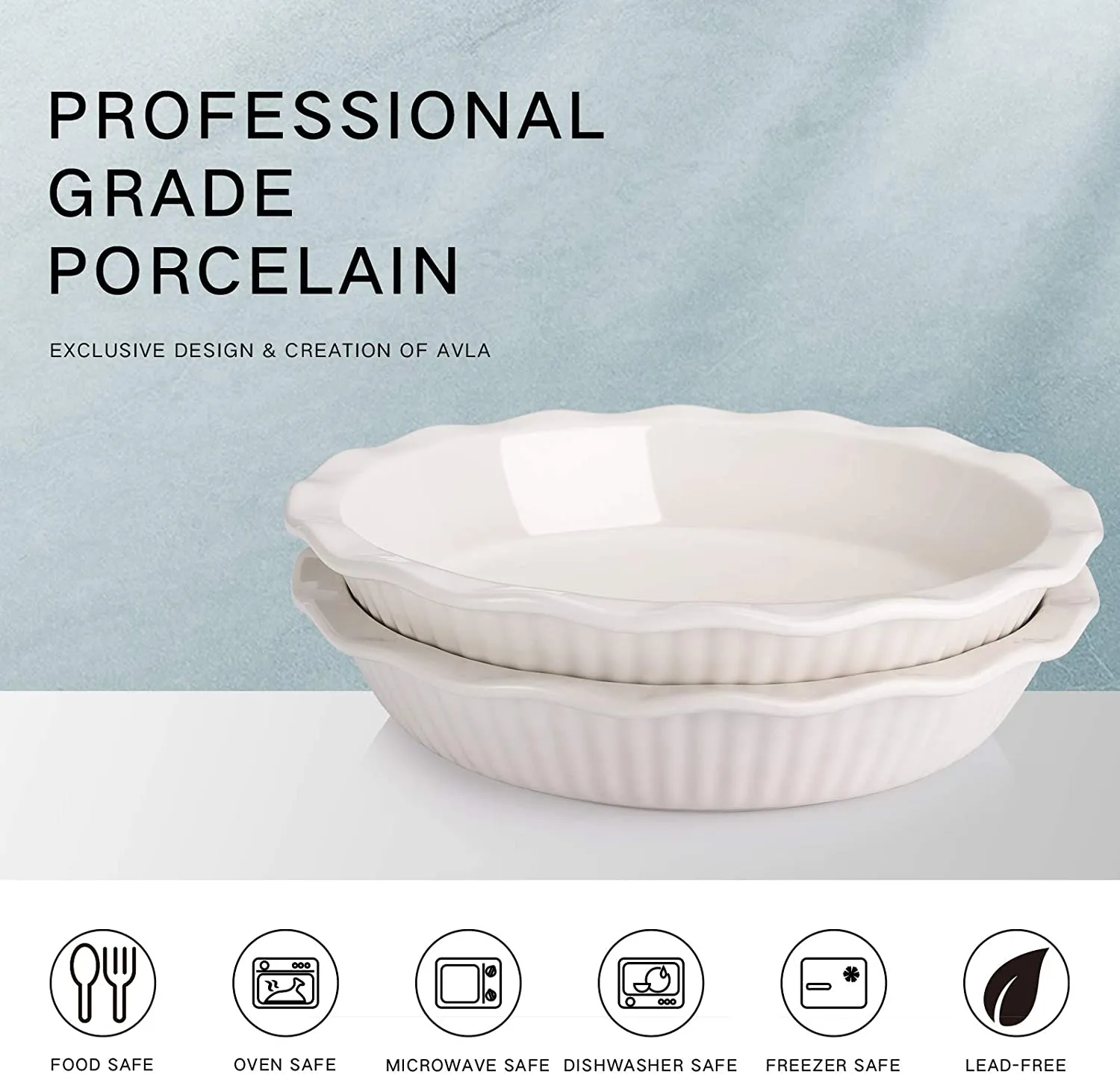 Ceramic Pie Dish for Baking, 9 Inches/ 47OZ Set of 2