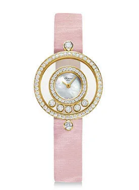 Chopard Happy Diamonds Mother of Pearl Dial Pink Fabric Strap Ladies Watch 203957-0001