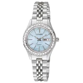 Citizen Ladies Silver Tone Crystal Bezel Quartz Watch EQ0530-51N