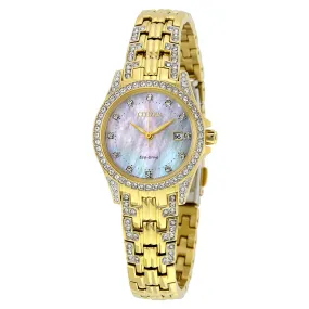 Citizen Silhouette Eco-Drive Crystal Mother of Pearl Dial Gold-Tone Ladies Watch EW1222-84D