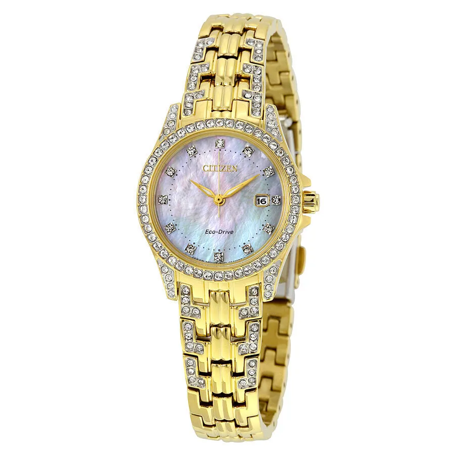 Citizen Silhouette Eco-Drive Crystal Mother of Pearl Dial Gold-Tone Ladies Watch EW1222-84D