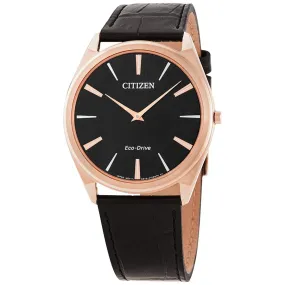 Citizen Stiletto Black Guilloche Dial Black Leather Men's Watch AR3073-06E