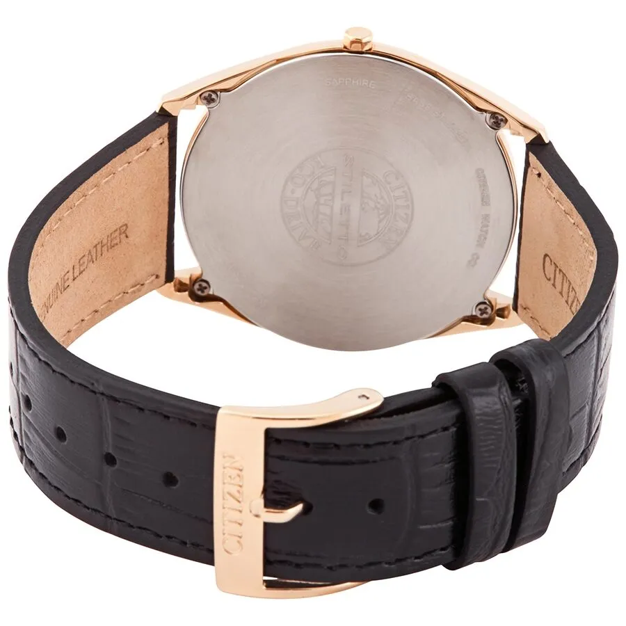 Citizen Stiletto Black Guilloche Dial Black Leather Men's Watch AR3073-06E