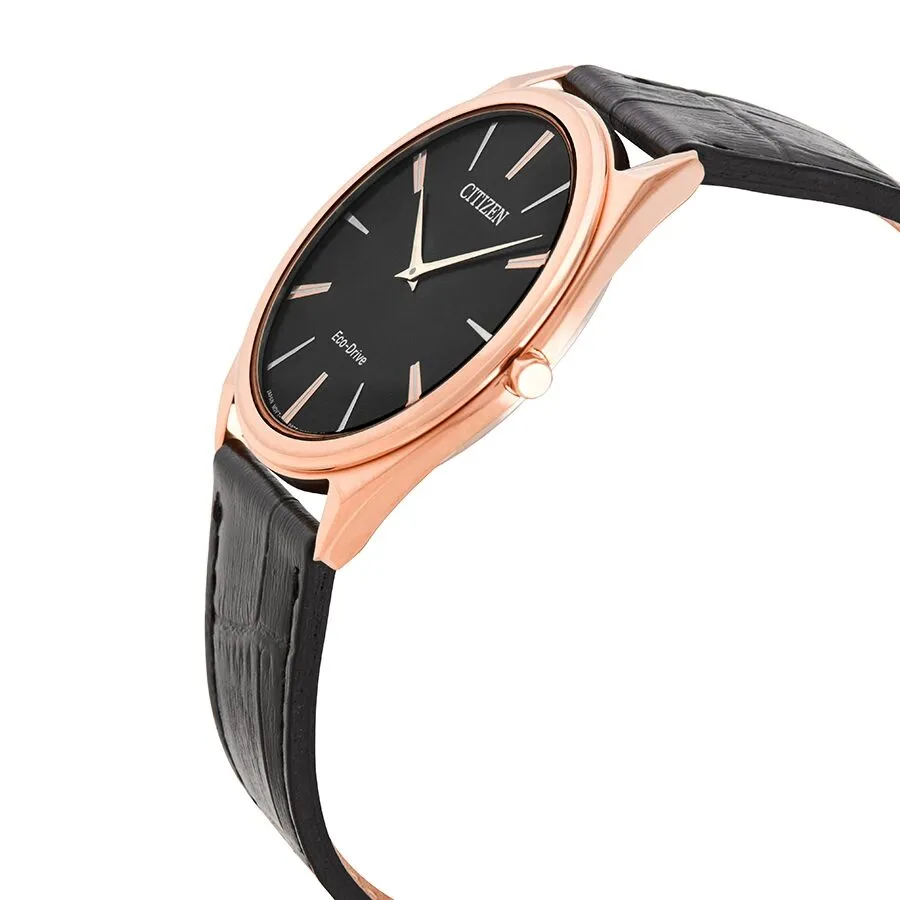 Citizen Stiletto Black Guilloche Dial Black Leather Men's Watch AR3073-06E