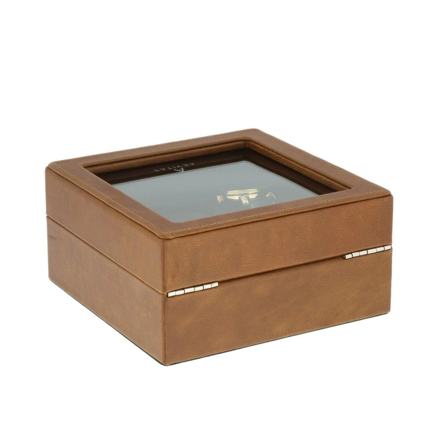 Cognac Brown Genuine Leather 4 Watch   4 Pair Cufflink Collectors Box Velvet Brown Lining by Aevitas