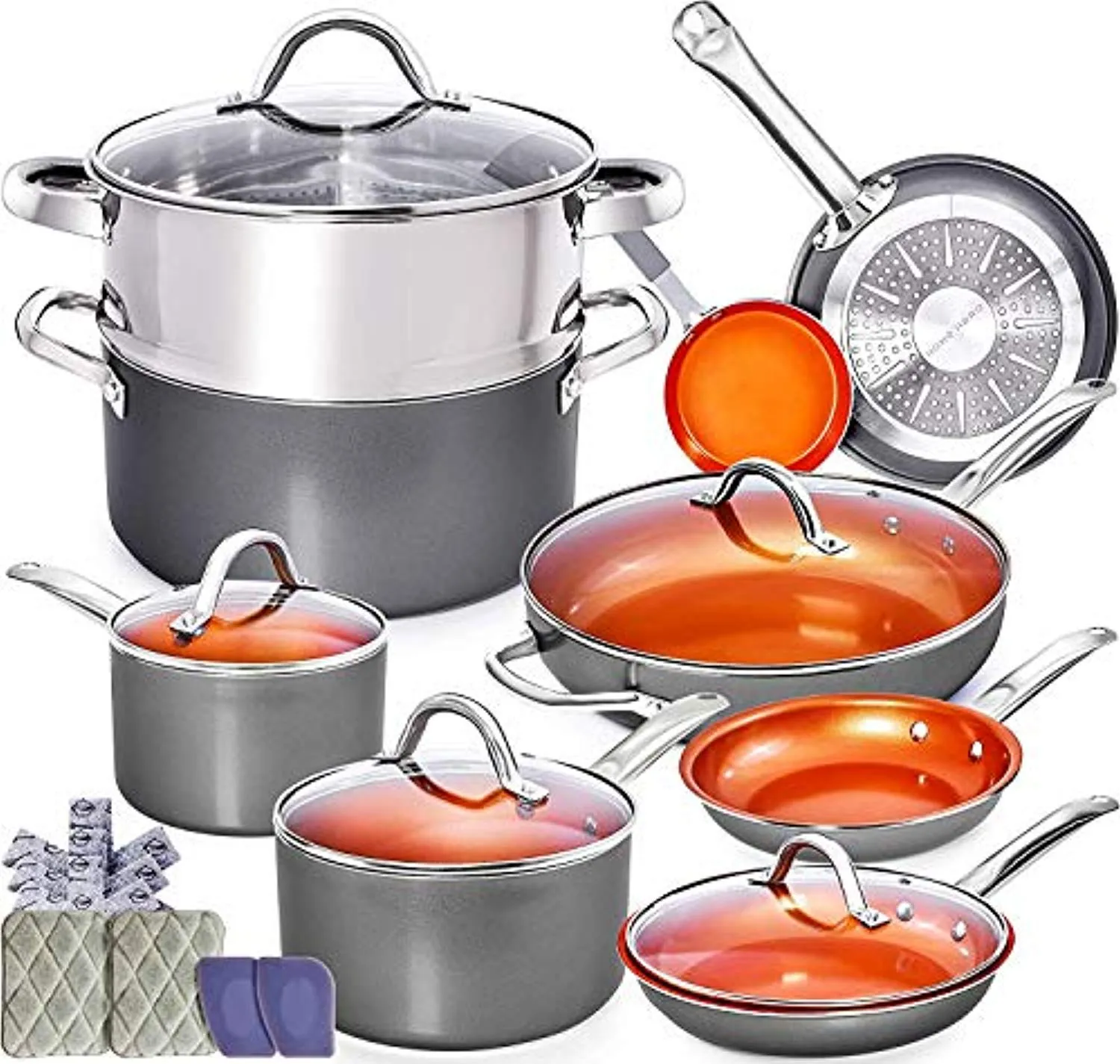 Copper Pots and Pans Set - 13pc Copper Cookware