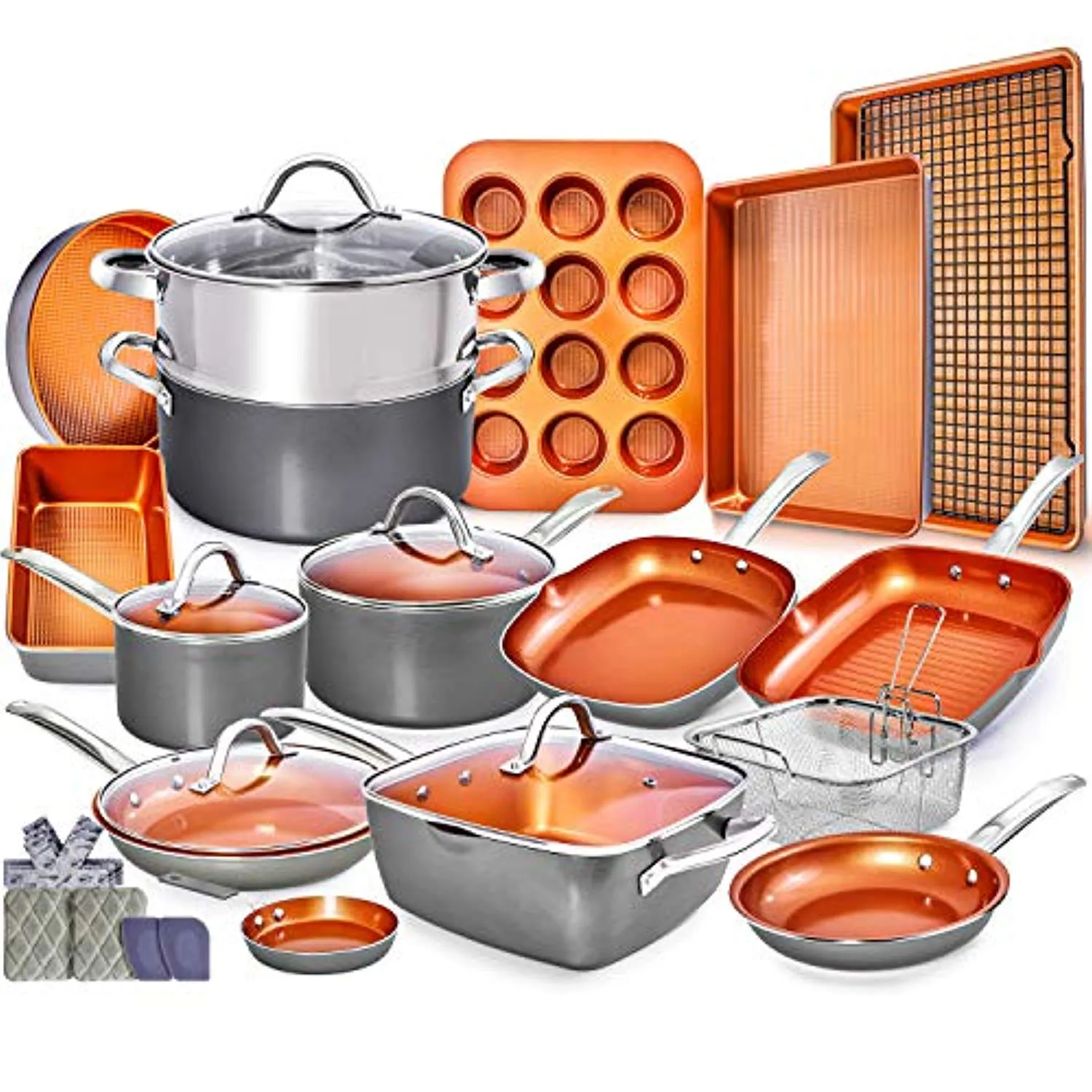 Copper Pots and Pans Set - 23pc Copper Cookware Nonstick