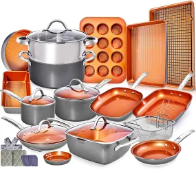 Copper Pots and Pans Set - 23pc Copper Cookware Nonstick