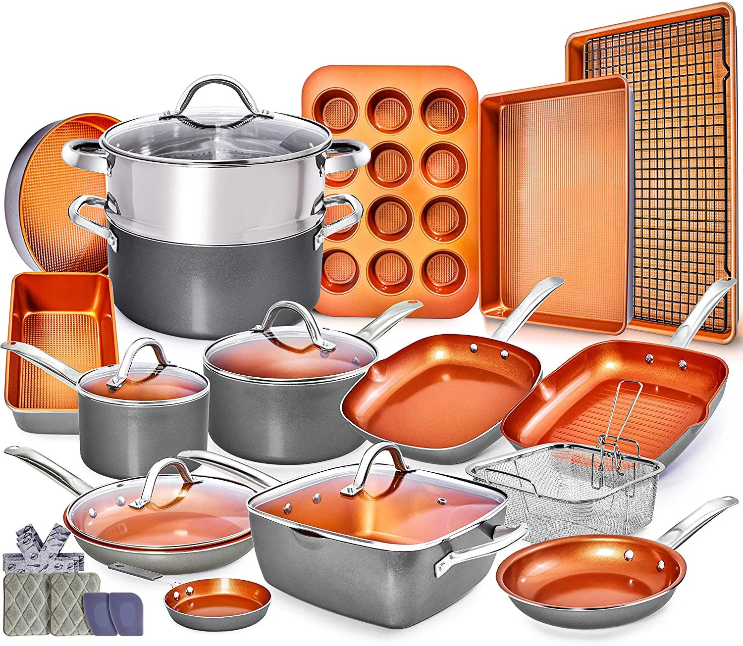 Copper Pots and Pans Set - 23pc Copper Cookware Nonstick
