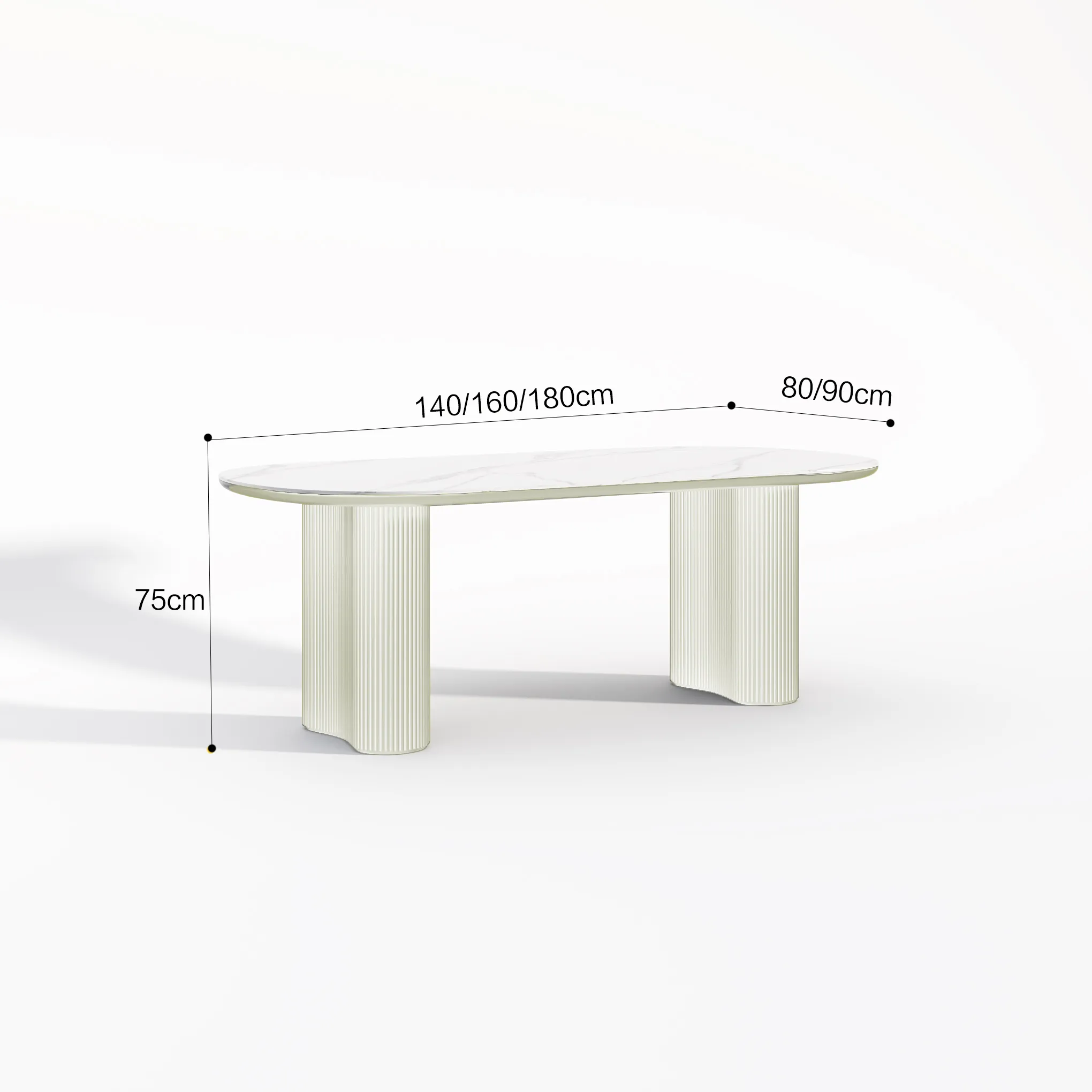 Cosmie Oval White Ceramic Top Dining Table/Ivory White Timber Legs