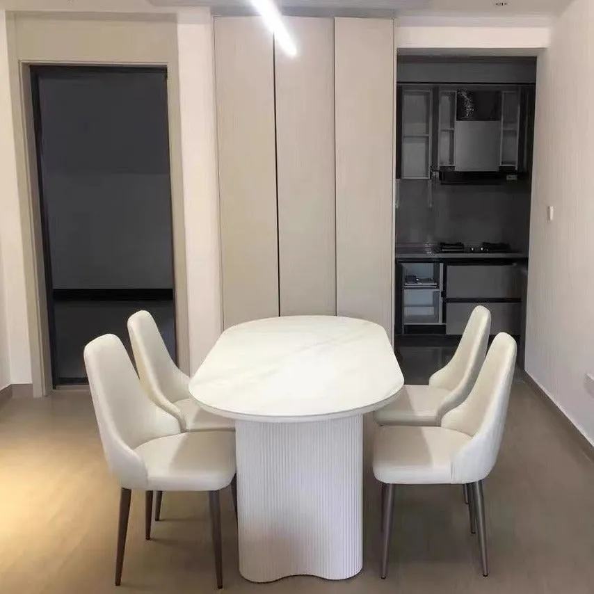 Cosmie Oval White Ceramic Top Dining Table/Ivory White Timber Legs