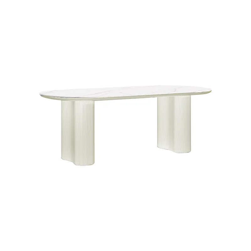 Cosmie Oval White Ceramic Top Dining Table/Ivory White Timber Legs