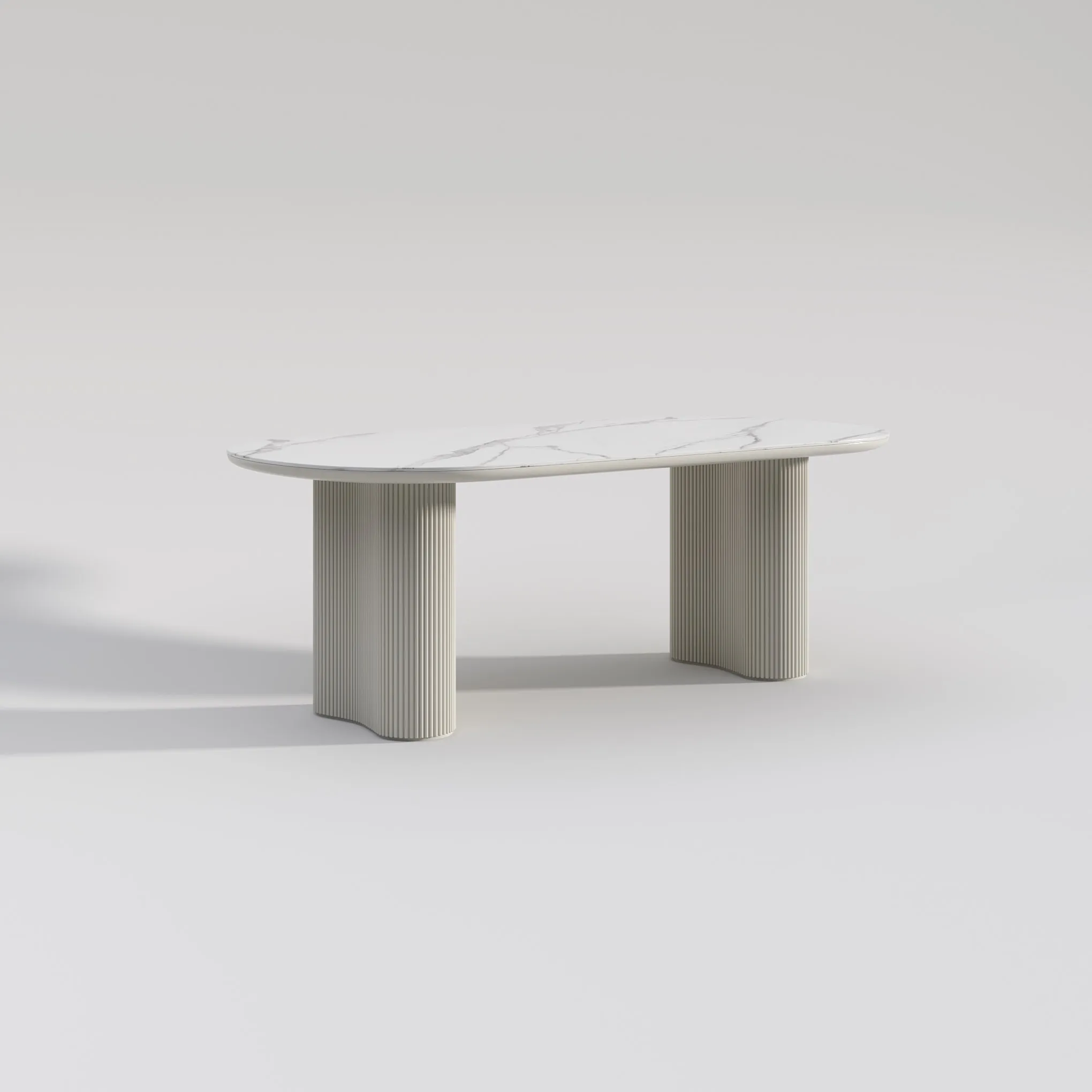 Cosmie Oval White Ceramic Top Dining Table/Ivory White Timber Legs