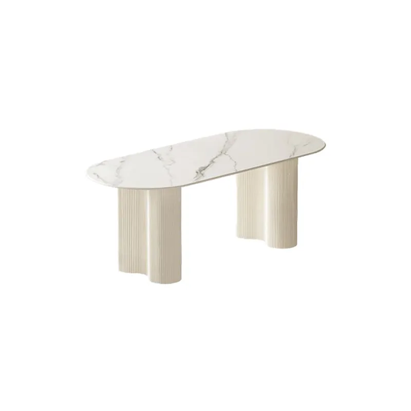 Cosmie Oval White Ceramic Top Dining Table/Ivory White Timber Legs