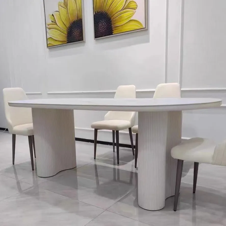 Cosmie Oval White Ceramic Top Dining Table/Ivory White Timber Legs