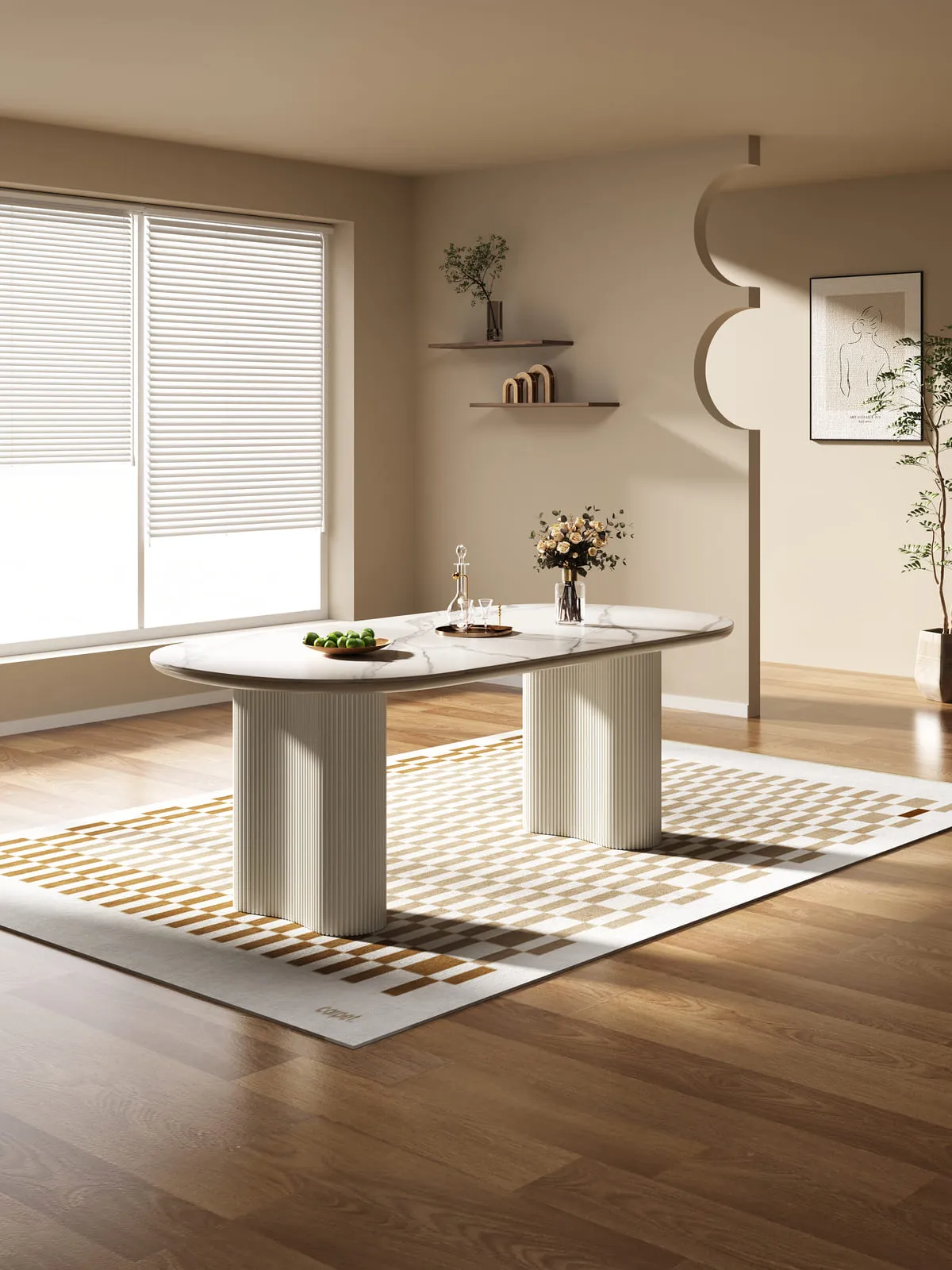 Cosmie Oval White Ceramic Top Dining Table/Ivory White Timber Legs