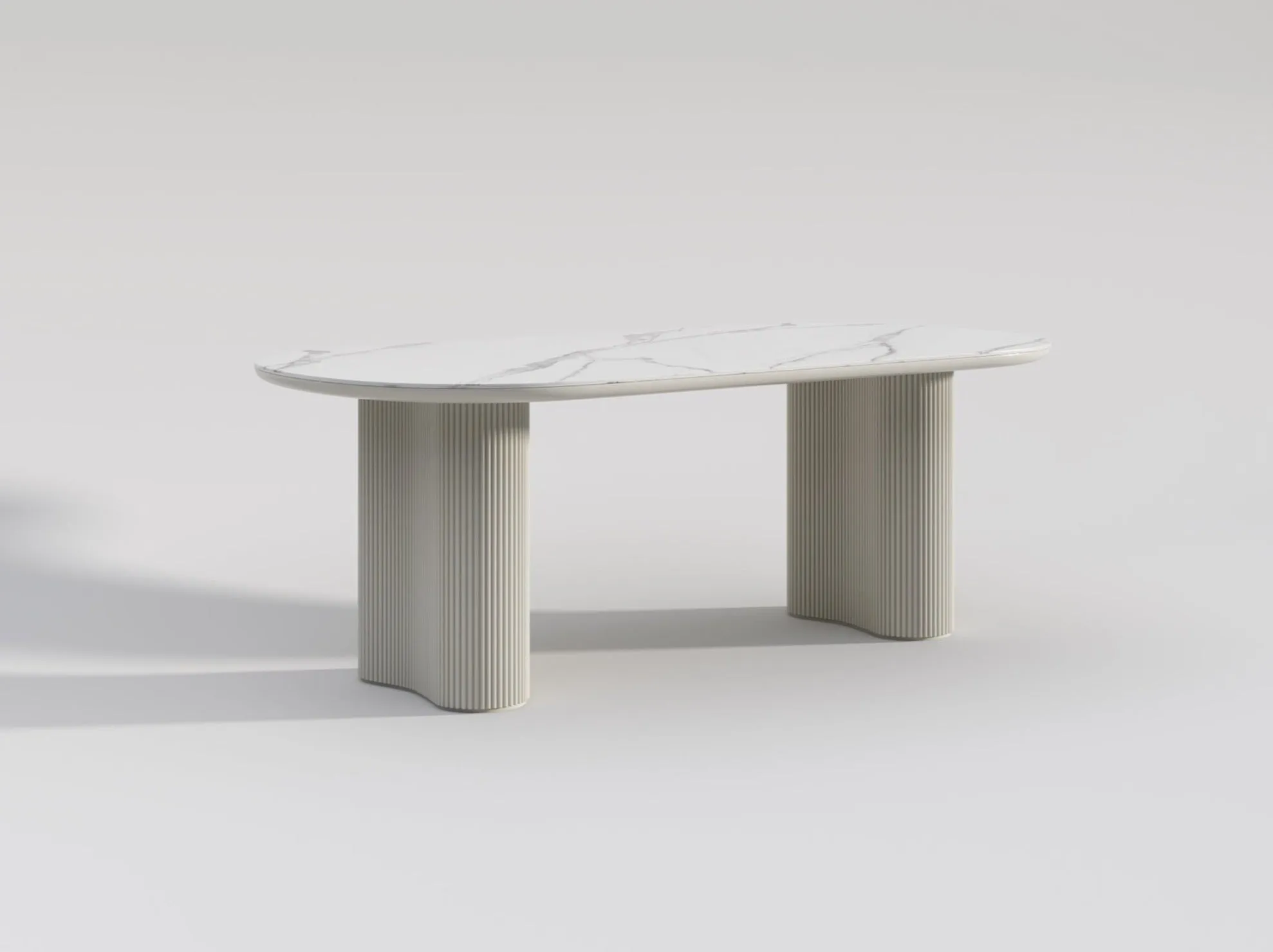 Cosmie Oval White Ceramic Top Dining Table/Ivory White Timber Legs