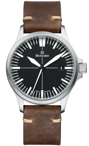 Damasko Watch DK32 Black Vintage Mocha Leather Pin