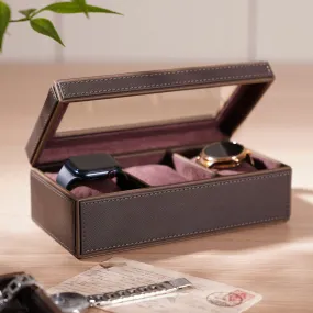 Dark Brown 3 Compartment Faux Leather Watch Box