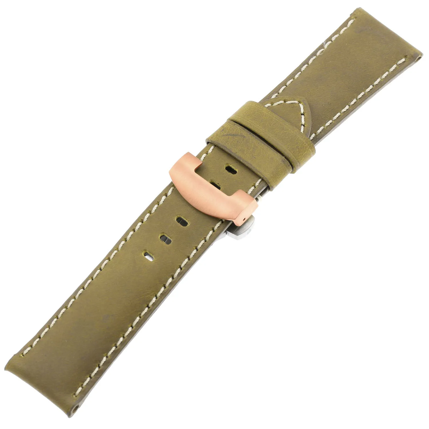 DASSARI Vintage Leather Strap for Deployant Clasp - Khaki