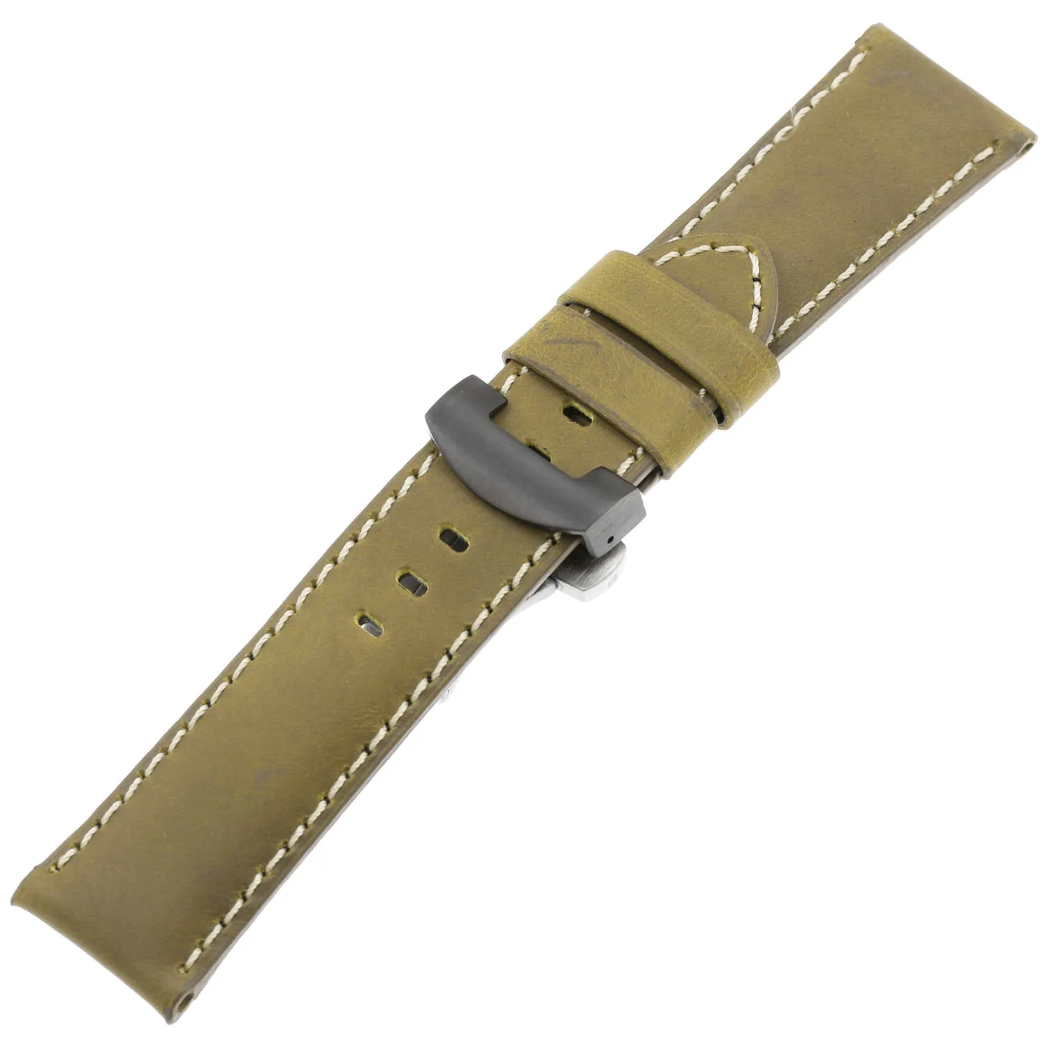 DASSARI Vintage Leather Strap for Deployant Clasp - Khaki