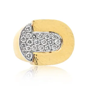 David Webb 18K Hammered Yellow Gold and Diamond Pave Retro Cocktail Ring ASC5382