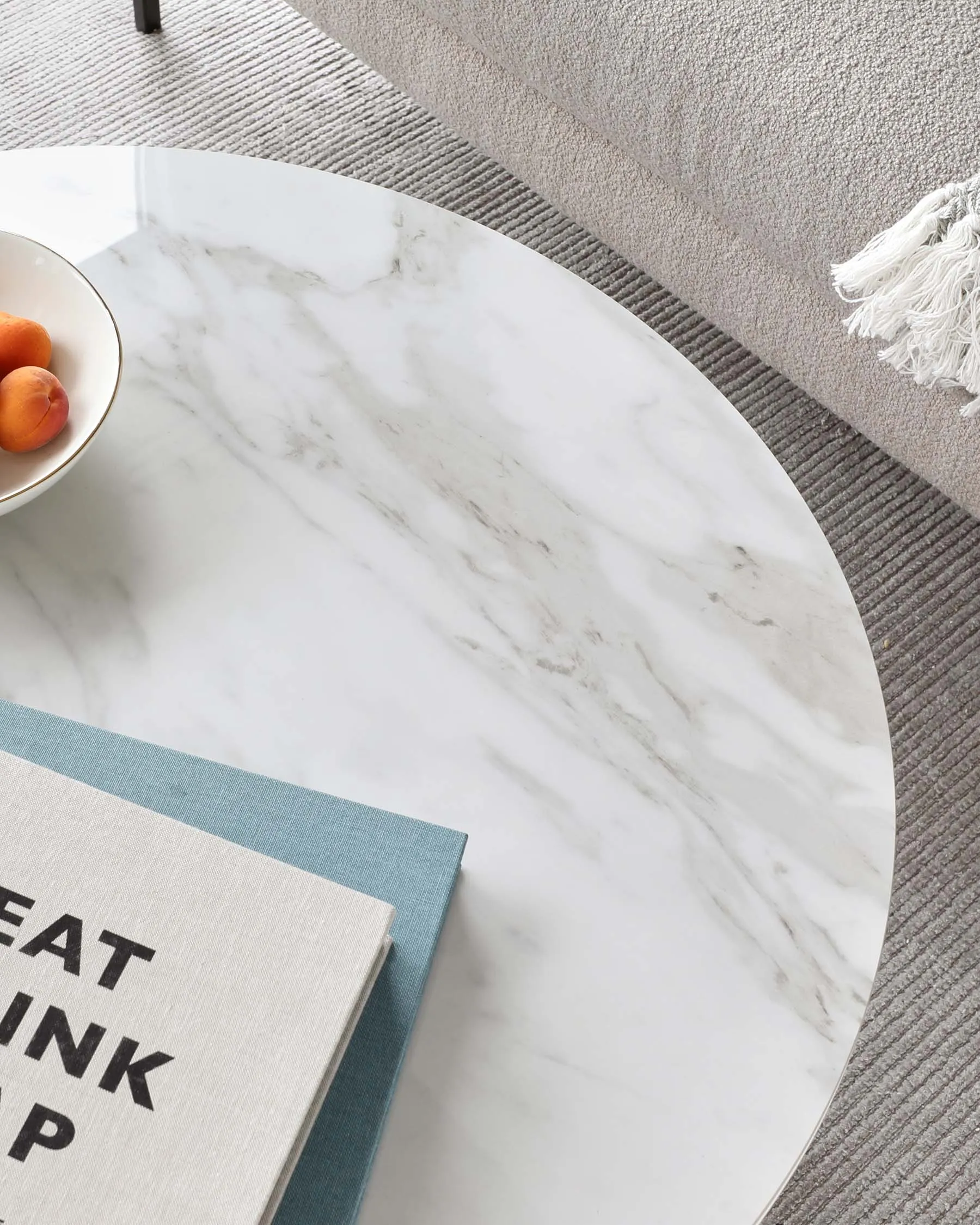 Davies Round Marbled Ceramic and Light Oak Coffee Table