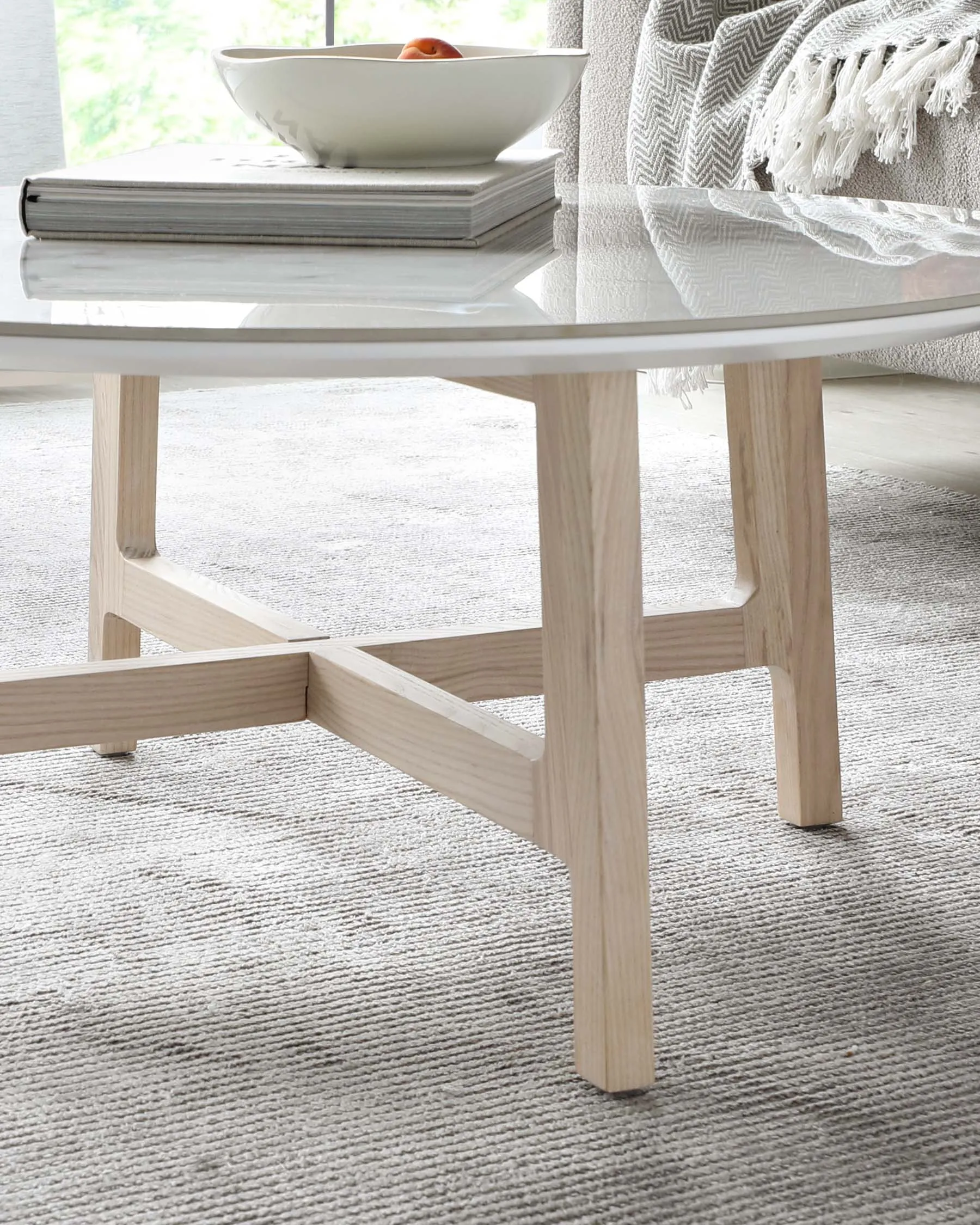 Davies Round Marbled Ceramic and Light Oak Coffee Table