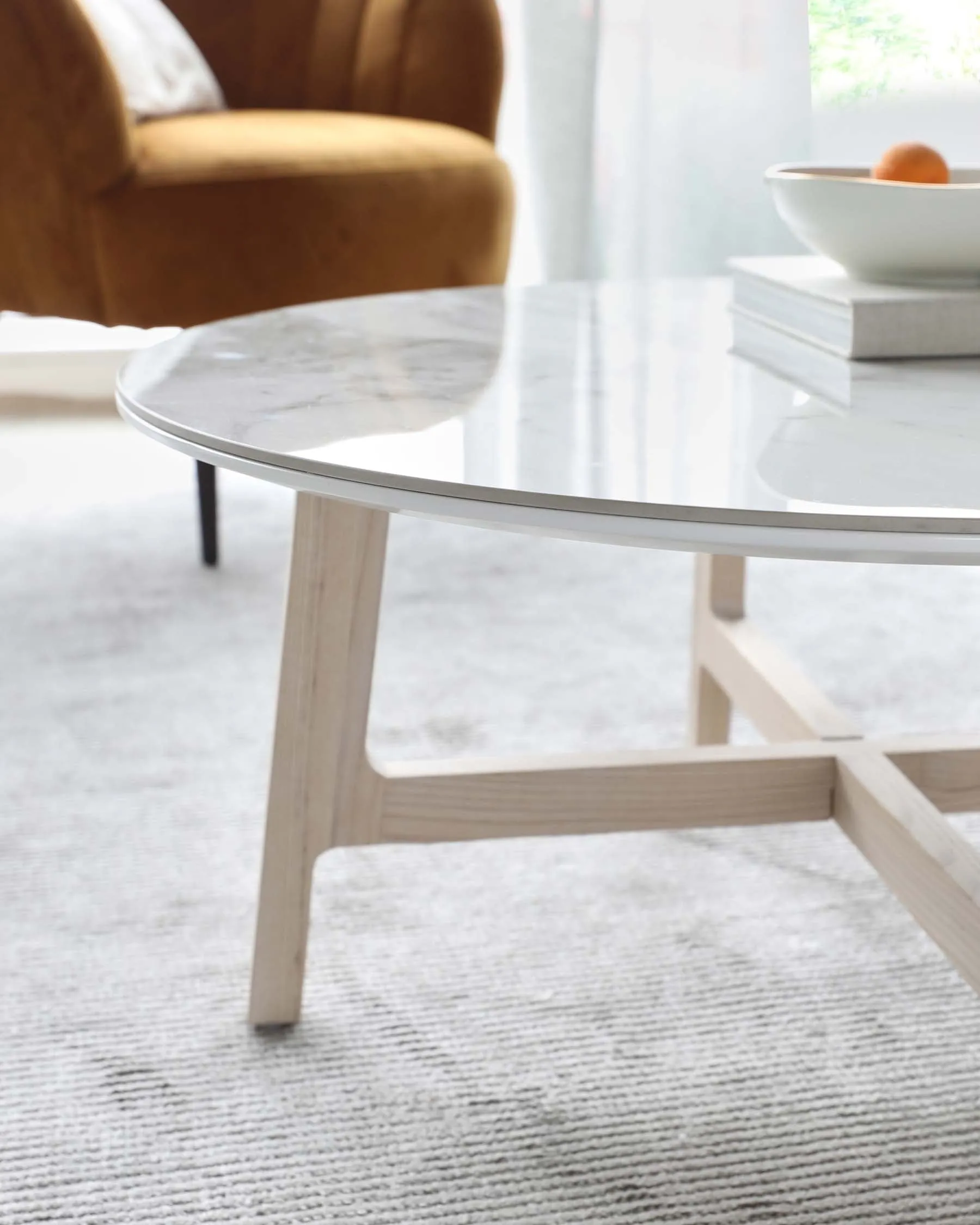 Davies Round Marbled Ceramic and Light Oak Coffee Table