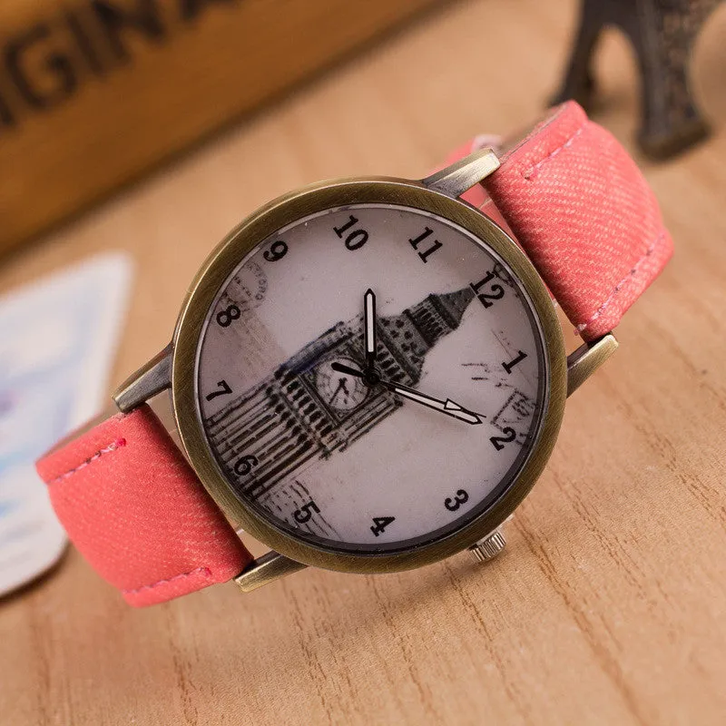 Denim Retro Big Clock Tower Watch