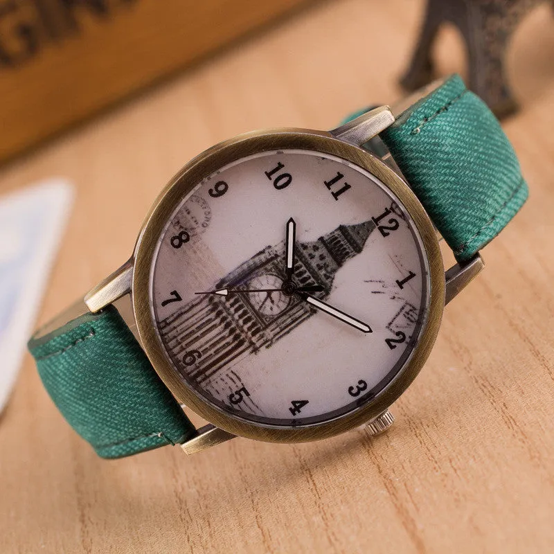 Denim Retro Big Clock Tower Watch