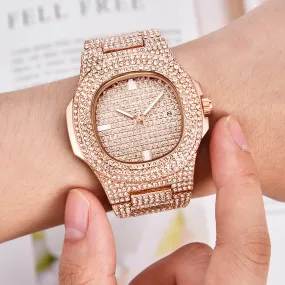 Diamond Rose Gold Stainless Steel Quartz Wrist Watches Women