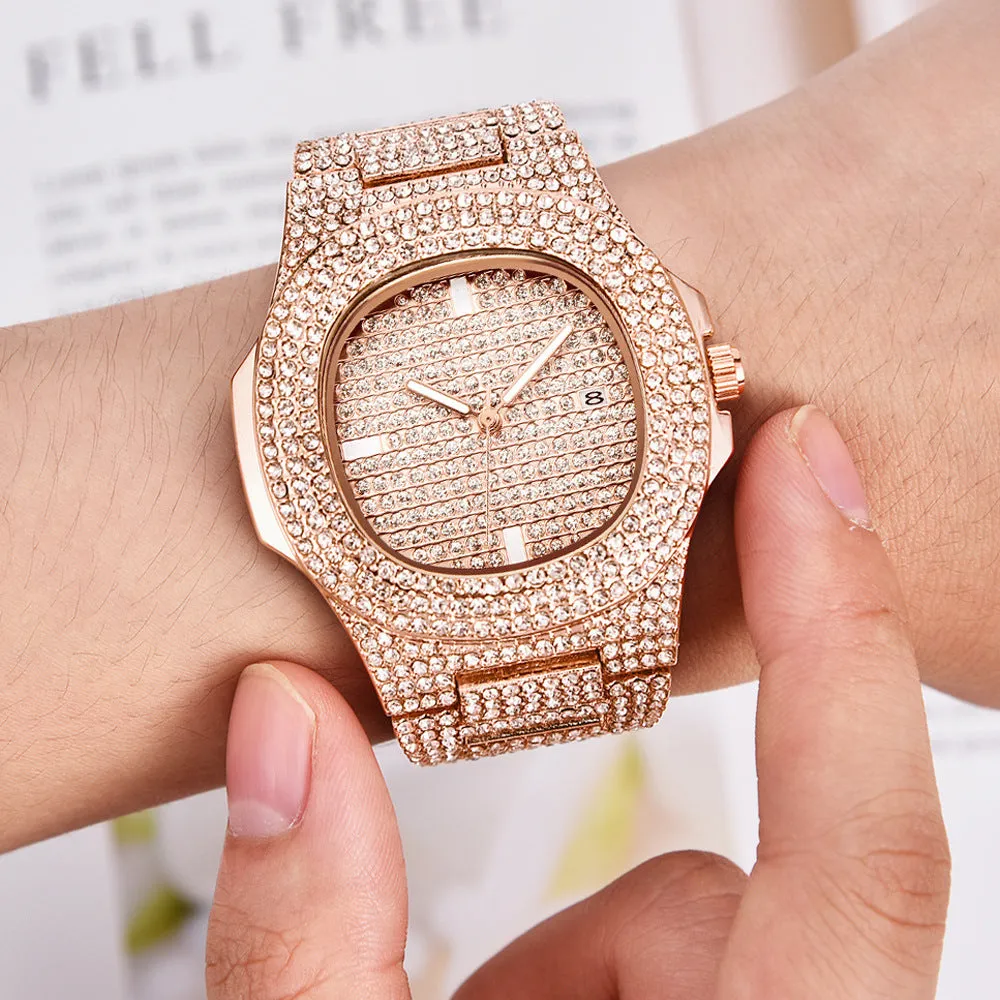 Diamond Rose Gold Stainless Steel Quartz Wrist Watches Women