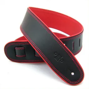 DSL 3.5" Rolled Edge Leather Guitar Strap - Black/Red