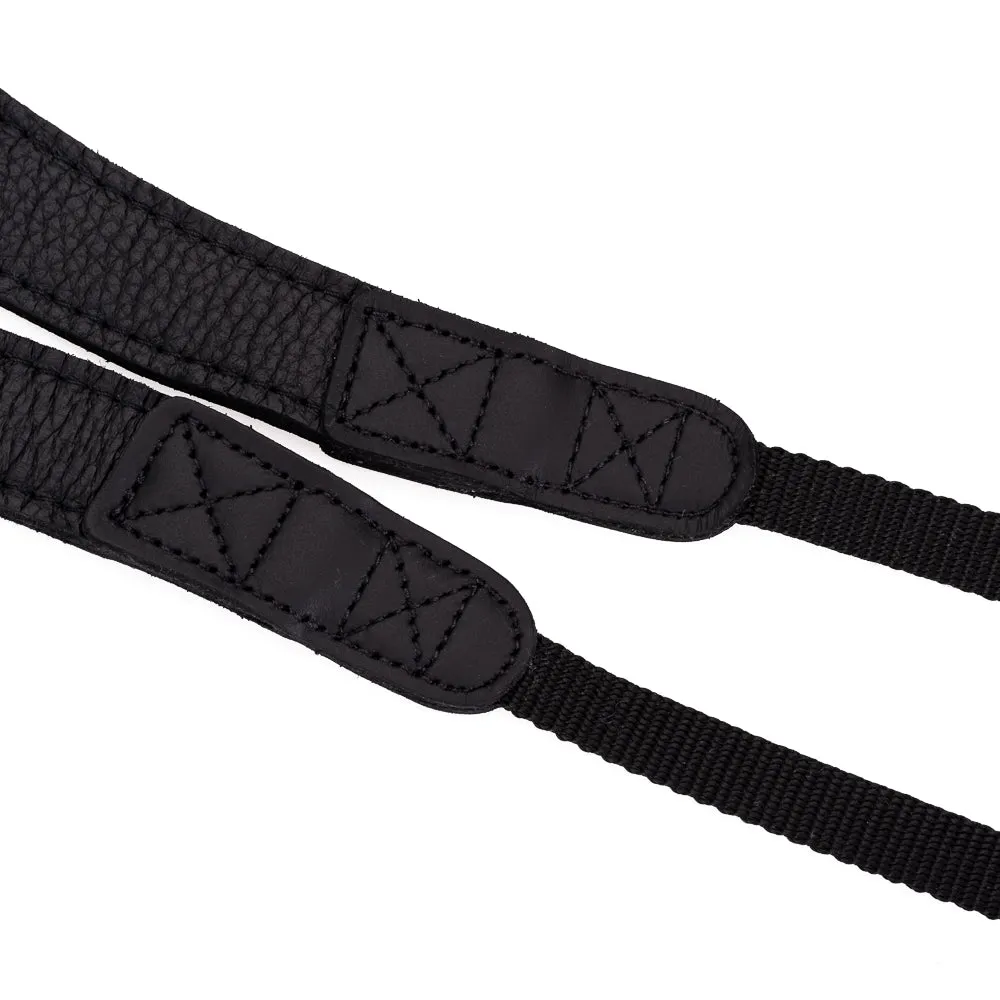 EDDYCAM Elk Leather Neck Strap, 35mm Wide, Black/Black with Black Stitching