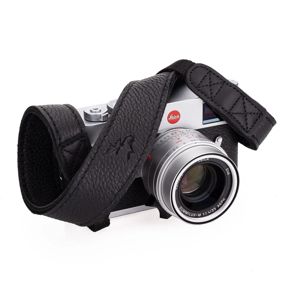 EDDYCAM Elk Leather Neck Strap, 35mm Wide, Black/Black with Black Stitching