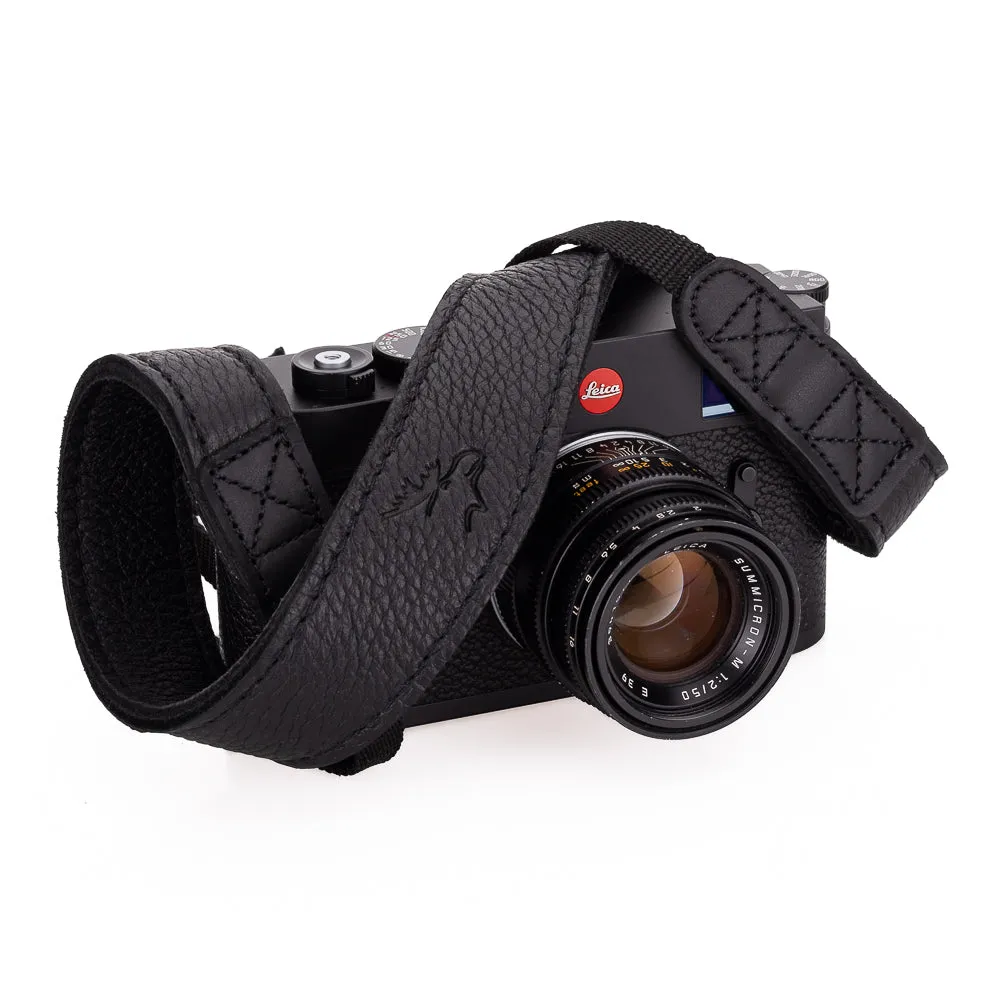EDDYCAM Elk Leather Neck Strap, 35mm Wide, Black/Black with Black Stitching