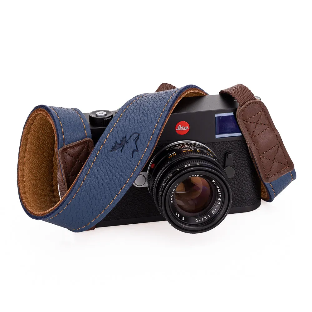 EDDYCAM Elk Leather Vintage Neck Strap, 35mm Wide, Sky/Natural with Natural Stitching
