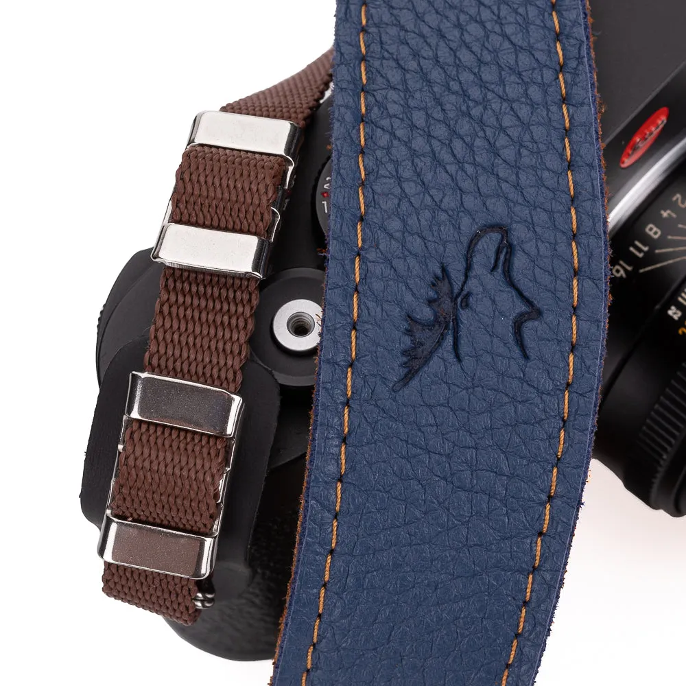 EDDYCAM Elk Leather Vintage Neck Strap, 35mm Wide, Sky/Natural with Natural Stitching