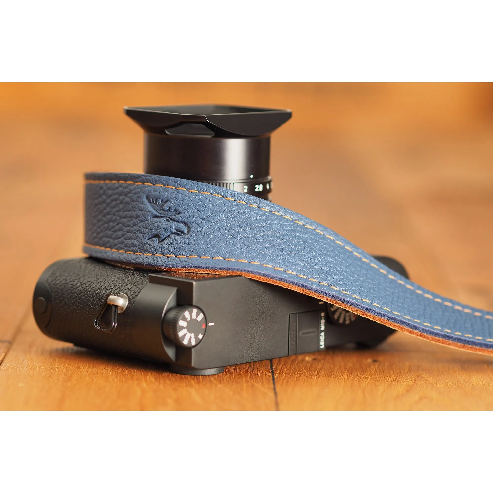 EDDYCAM Elk Leather Vintage Neck Strap, 35mm Wide, Sky/Natural with Natural Stitching