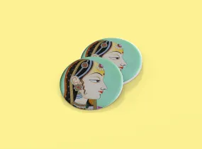 Exquisite Madhubani Queen Ceramic Coaster Set: Traditional Artistry for Your Home