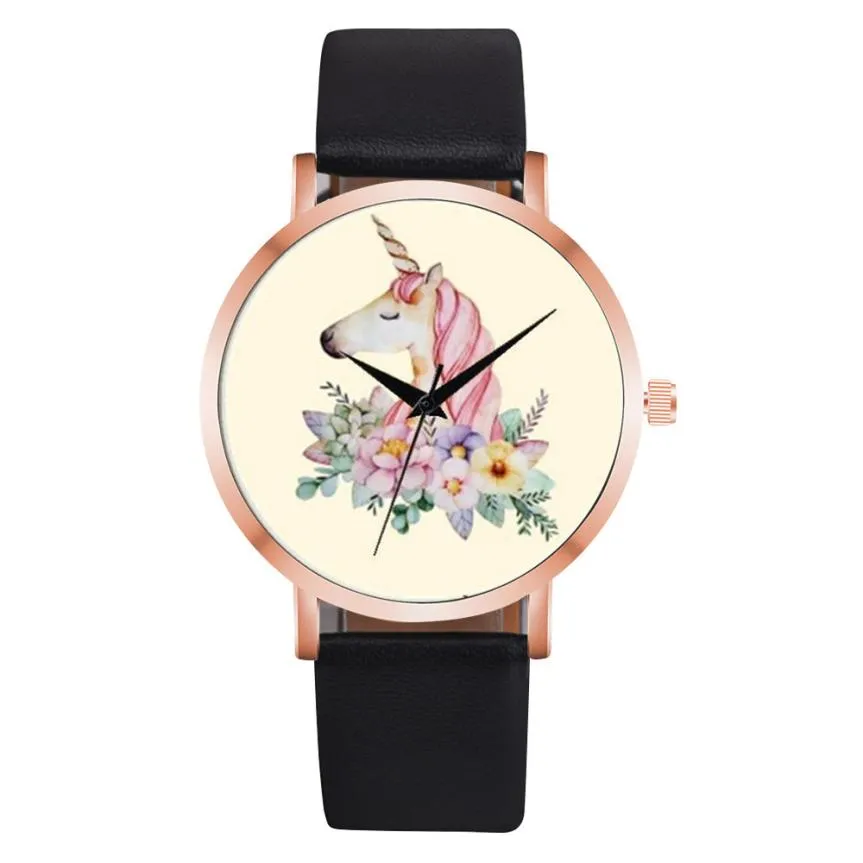Fashion Cute Unicorn Animal Watch Women Girl Leather Strap