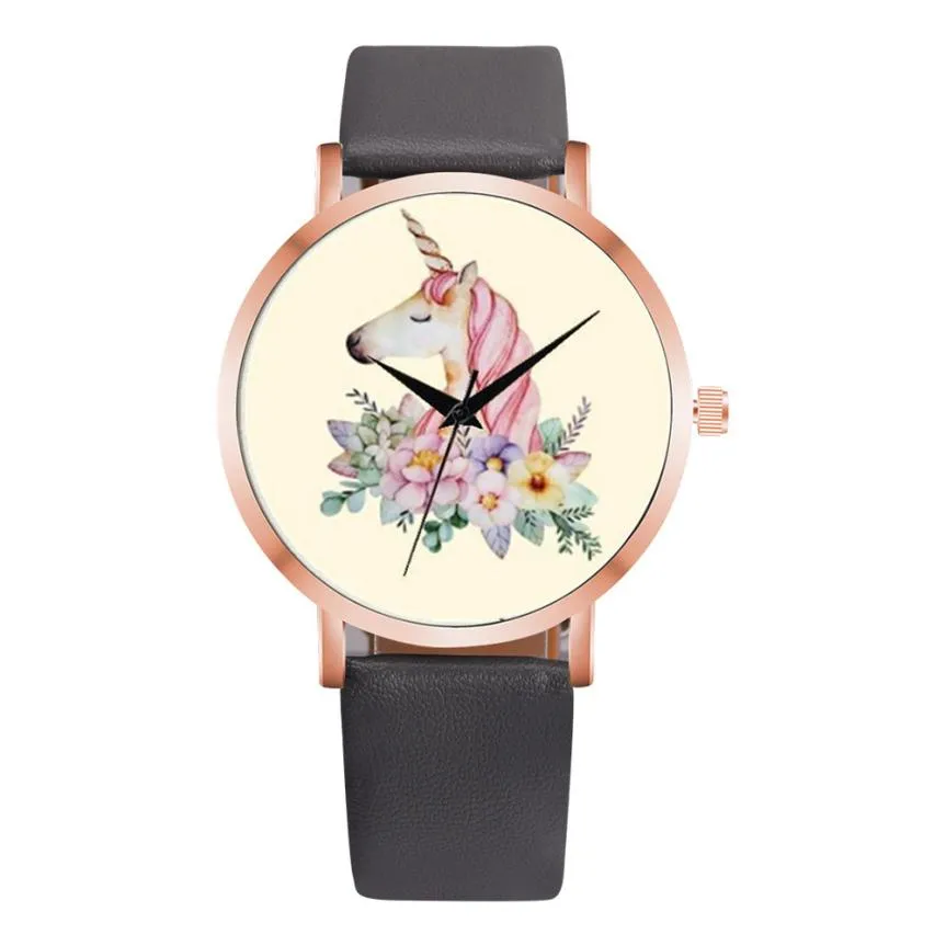 Fashion Cute Unicorn Animal Watch Women Girl Leather Strap